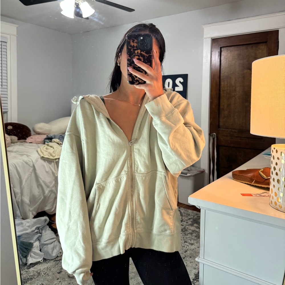 Brandy Melville Cream Zip-Up Hoodie